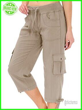 Womens Loose Fit Cargo Capris with Pockets Lightweight Hiking Athletic Pants